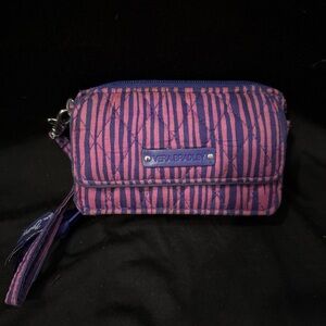 Vera Bradley Striped Quilted Wristlet in Pink and Purple